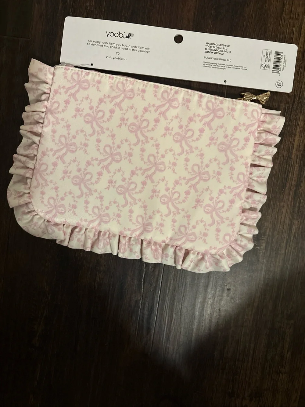 LoveShackFancy Pink Floral Ruffled Accessory Pouch